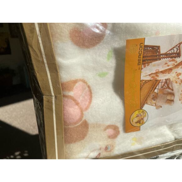 New old Stock Beacon Baby Blanket Cream Puff Downy Dream Brown Bears Satin Trim - Picture 7 of 15